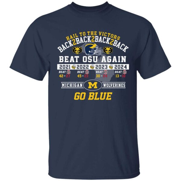 Hail To The Victors Back 2 Back 2 Back Beat Osu Again 2024 Michigan Shirt