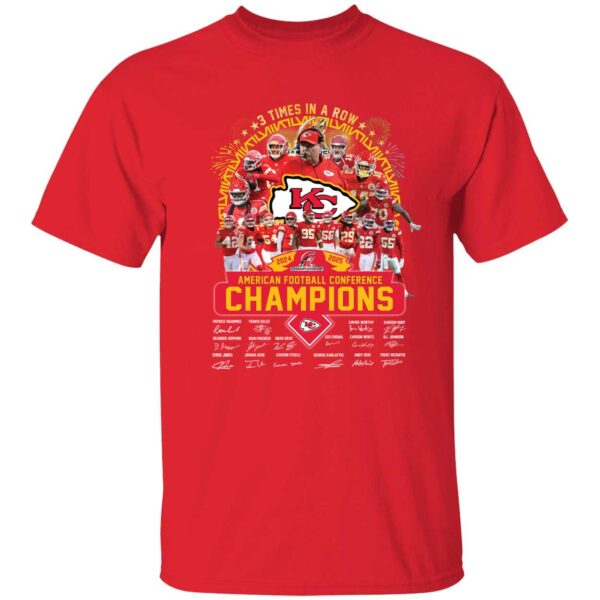3 Times In A Row Afc Champions 2024 2025 Kansas City Chiefs Shirt
